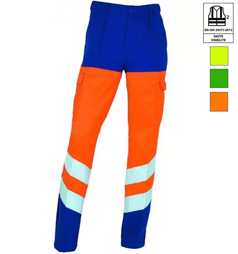 Pantalon Haute Visibilité LMA Balise – Bleu/orange Fluo, Classe 2 EN ISO 20471, Idéal Pour Chantier, Sécurité, Travail En Extérieur