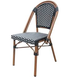 Chaise terrasse bistrot en rotin synthétique noir et blanche