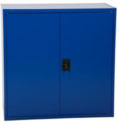 Armoire basse de bureau bleue fermée