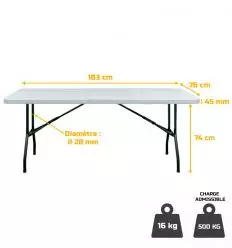 Table Pliante Blanche Rectangulaire