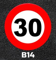 Marquage thermocollé panneau B14 limitation à 30 km/h