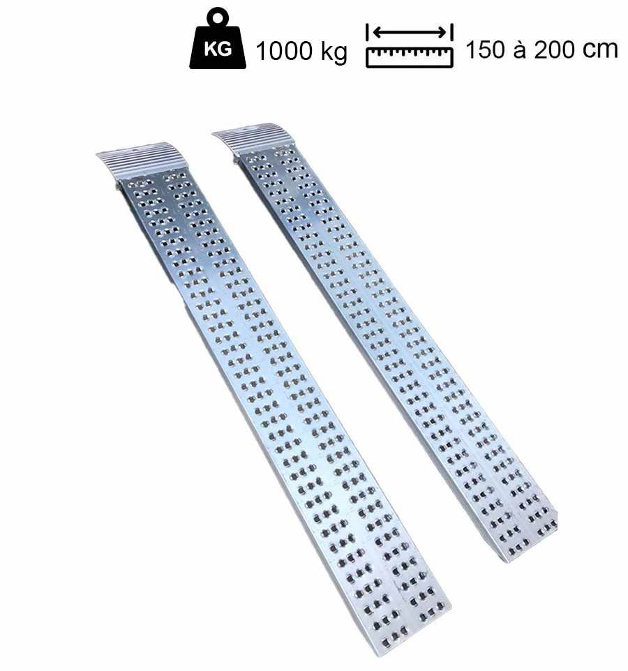 Paire de rampes en aluminium de 200cm - Charge max 1000kg - Global Remorques