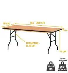 Table bois exotique pliante rectangulaire
