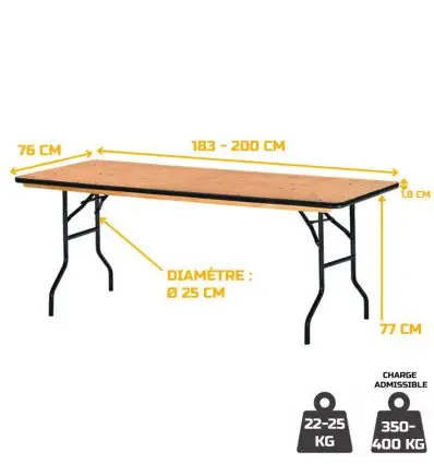 Les dimensions de la table pliante bois