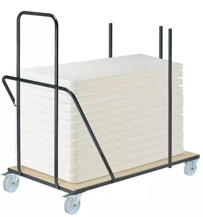 Chariot pour table pliante en PEHD et table bois exotique