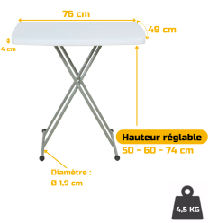 Schéma et poids de table pliante hauteur réglable