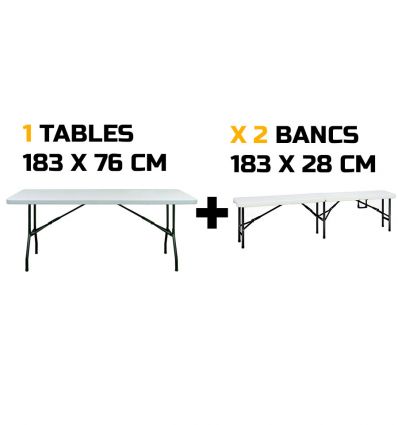 Table pliante blanche de 6 places en PEHD et acier noir