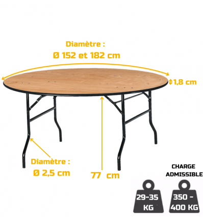 Dimensions de la table ronde en bois pliante