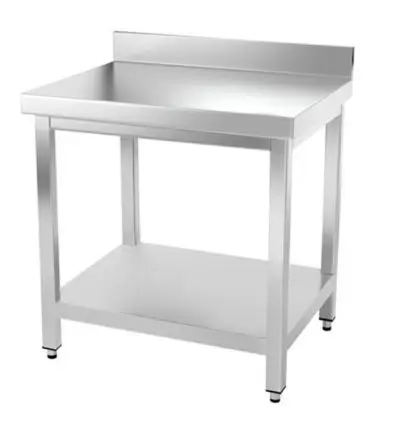 Table en Inox adossée 60x60 avec 1 étagère
