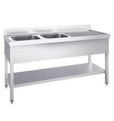 Plonge en Inox 2 Bacs 2000x700 mm égouttoir à droite