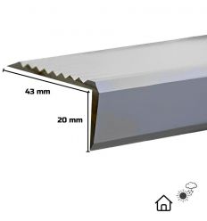 Nez de marche en aluminium antidérapant 43 x 20 mm Extérieur et Intérieur