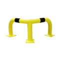 Photo : Arceau de protection d'angle industriel à 3 pieds sur platines Jaune / Noir - 350 mm