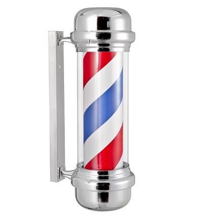 Enseigne Barbier Argent avec Bandes Bleu Blanc et Rouge