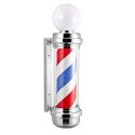 Photo : Barber Pole avec Globe Argent - Motif Bleu, Blanc, Rouge