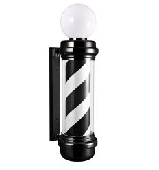 Barber Pole Noir avec Globe Lumineux et Motif Rotatif Noir et Blanc
