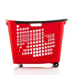 Panier Supermarché à Roulettes 55L Rouge