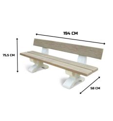 Dimensions du banc de collectivité en béton avec effet bois