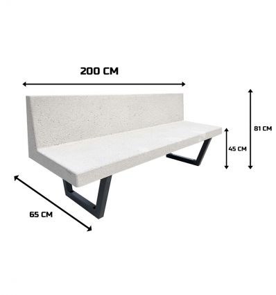 Dimensions du banc en béton extérieur avec pieds en acier