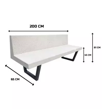 Dimensions du banc en béton extérieur avec pieds en acier