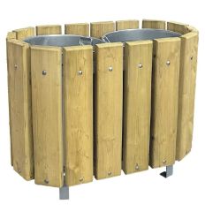 Poubelle ronde en pin double compartiments 48 ou 68 litres
