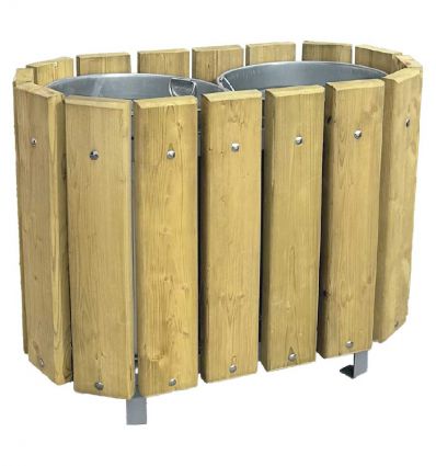 Poubelle ronde en pin double compartiments 48 ou 68 litres