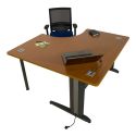 Photo : Bureau d'angle professionnel symétrique L. 140 x l. 140 cm - Hêtre naturel - Blanc - Sans caisson