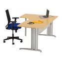 Photo : Bureau asymétrique avec retour professionnel L. 160 x l. 120 cm - Sans caisson - Hêtre naturel - Gris aluminium - À droite