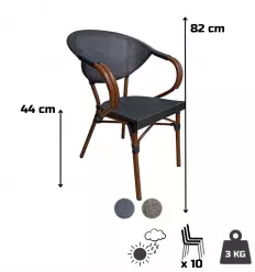Chaise terrasse bistrot polyester enduit PVC empilable usage extérieur