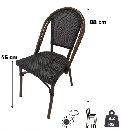 Dimensions de la chaise bistrot textilène
