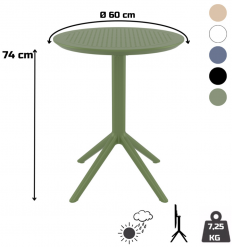 Table pour terrasse restaurant ronde en polypropylène usage extérieur