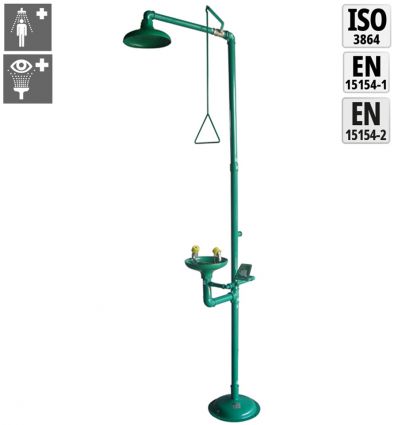 Combiné douche et lave oeil de sécurité en acier galvanisé epoxy vert