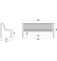Dimensions du banc public métallique microperforé