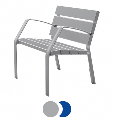 Banc en métal format fauteuil gris ou bleu
