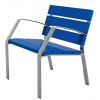 banc métallique en aluminium format fauteuil lattes bleu