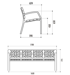 Schéma du banc public métallique en fonte design feuille