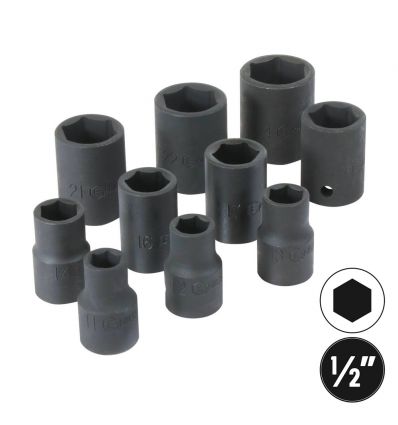10 douilles à chocs 1/2" de 11 à 24 mm