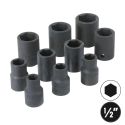 Photo : 10 douilles clé à choc​ 1/2'' de 11 à 24 mm