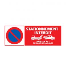 Panneau de signalétique stationnement interdit avec article R 37.1