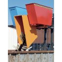 Photo : Benne auto basculante de tri chantier - 3 compartiments Sans - 2 roues pivotantes et 2 roues fixes en polyamide ⌀ 180 mm - 3 Bennes bleues