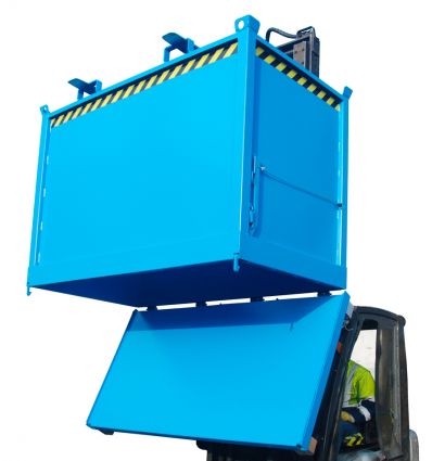 Benne fond ouvrant de chantier bleue déchets solides