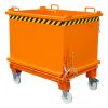 Benne à fond ouvrant orange faible hauteur avec roulettes