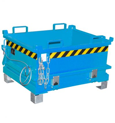 Benne à fond ouvrant surbaissée bleue avec chaine de sécurité