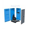 Vue éclatée du WC de chantier bleue avec bac amovible 70 litres