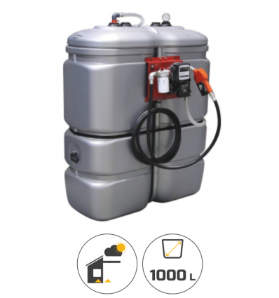 Cuve gasoil, fuel et GNR 1000 litres PEHD avec groupe pompe 230 V, pistolet automatique, filtre, 60 l/min