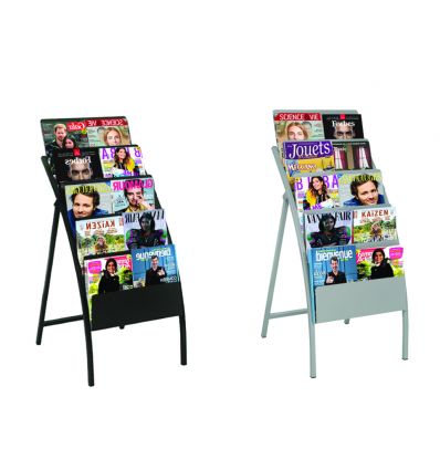 Présentoir brochure sur pied gris et noir
