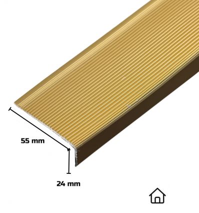 Nez de marche alu doré type laiton strié antidérapant 55 x 24 mm Intérieur