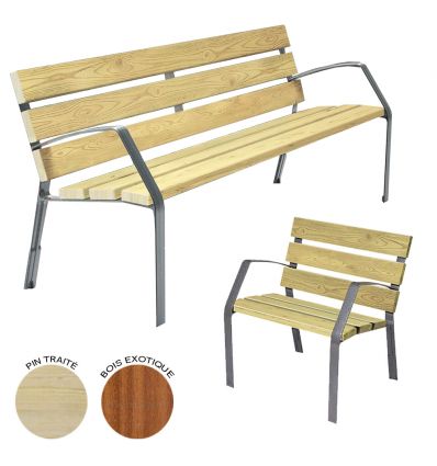 Banc ou fauteuil public extérieur en bois pour senior