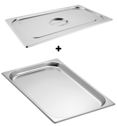 Bac gastro gn 1/1 20 mm en inox avec couvercle