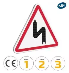 Panneau A1D - Succession de virages dont le premier est à gauche