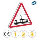 Photo : A9 - Panneau Traversée de Voies de Tramways 500 mm (2 rails au dos) - Classe 1 (T1) - Dos brut